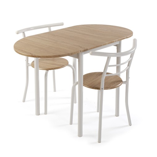 TABLE + 2 CHAISES BLANC - 61X55X77