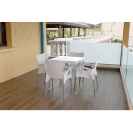 MESA RESINA BLANCO/ALUMINIO - 70X70 CM